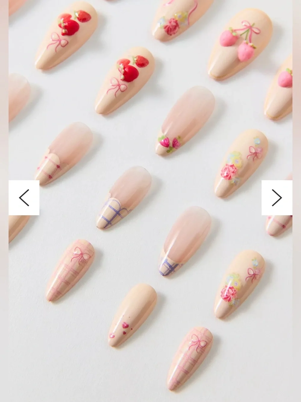 Never Have I Ever Press-On Faux Nails For Love and lemons Ivory bow pink berry